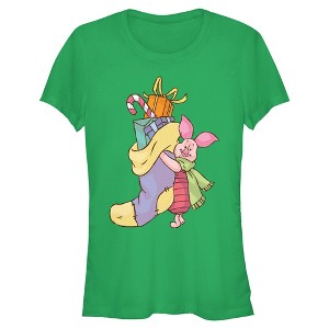 Juniors Winnie the Pooh Piglet Christmas Gifts T Shirt - 1 of 4