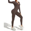 DOMETOUR Zip Front Sports Yoga Jumpsuit for Women Tummy Control Unitard Bodysuit Athletic Rompers, Dark Brown-L - 4 of 4