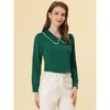 INSPIRE CHIC Women's Peter Pan Collar Crochet Trim Long Sleeve Work Office Blouse - 2 of 4