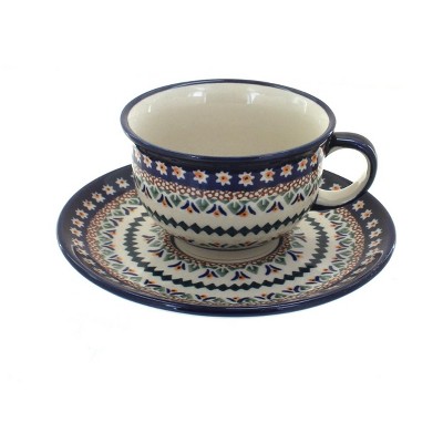 Blue Rose Polish Pottery Daisy Cup & Saucer