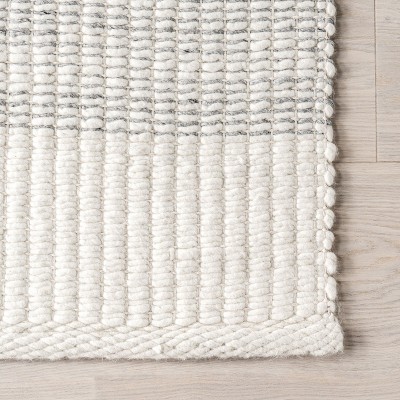 Ivory and Gray Striped Handmade Wool Area Rug 5x8
