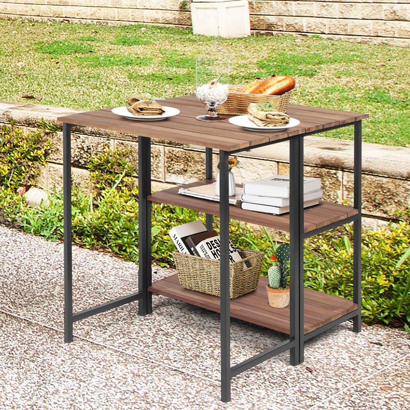 Tangkula Folding Dining Table Acacia Wooden Storage Shelves for Indoor & Outdoor Use, 3 of 11