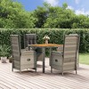 vidaXL 5-Piece Outdoor Patio Dining Set - Gray Poly Rattan with Reclining Chairs, Acacia Wood Tabletop, & Comfy Cushions for Garden/Deck - 2 of 4