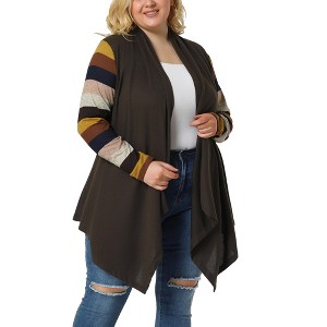 Agnes Orinda Women's Plus Size Christmas Asymmetric Colorblock Open Front Knit Cardigans - 1 of 4