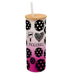Elanze Designs I Love Pickleball Heart Paddle Ball Sport Wrap-Around Design 25 Ounce Frosted Gradient Glass On-The-Go Coffee Travel Skinny Tumbler Mug - 1 of 1