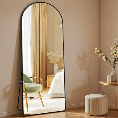 Fontoi 64 Inch Full Length Mirror Floor Standing Full Body Mirror With Stand Wall Mirror Large Arched Mirror Home Bedroom Decor, Black 23.2*0.6"*64.9"