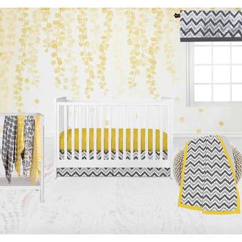 Bacati - Ikat Dots Giraffe Yellow Grey Neutral 10 pc Crib Set with 2 Crib Fitted Sheets 4 Muslin Swaddling Blankets