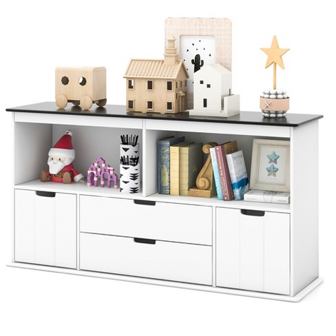 Costway Kids Toy and Book Organizer Children Wooden Storage Cabinet w/ Storage  Bins