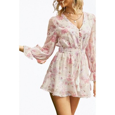 Women's FLORAL-PRINT CHIFFON FLOUNCE ROMPER - L Michele