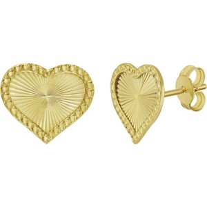 14k Yellow Gold 10mm Radiating Textured Heart Stud Earrings - 1 of 4