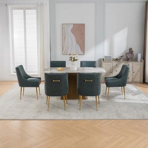 SEYNAR Modern Glam PU Leather Dining Chair or Vanity Chair Set of 6 with Rear Handle - 1 of 4