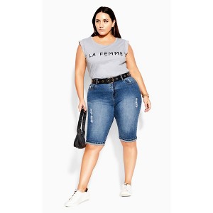 CITY CHIC | Women's Plus Size Turn Up Distressed Detail Knee Length Short - mid denim - 16W - 1 of 4