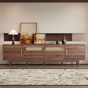 76.8'' TV Stand for 85 Inch TV, Modern Rattan Media Console with Drawers & Drop-Down Doors for Living Room-3irtyhousy - 1 of 4