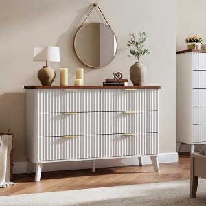 GustoWave 6 Drawers Dresser, 47.2" Wide Dressers with Curved Profile Design & Gold Handle,For Living Room, Kids Room, Hallway - 1 of 4