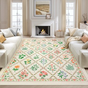 Washable Area Rugs Floral Print Rug - 1 of 4