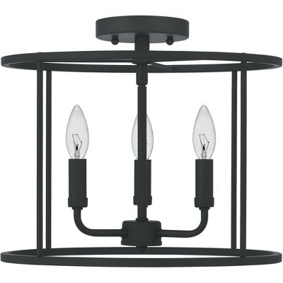 Abner Matte Black 14" Transitional Semi-Flush Mount with Hammered Glass