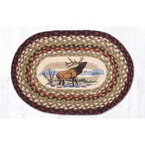 Earth Rugs Winter Elk Oval Placemat – 13"x19" Hand-Braided Jute Table Mat with Rustic Snowy Scene and Lodge Decor Style - 1 of 3