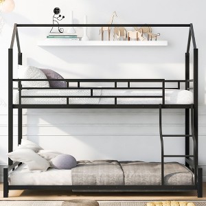 NicBex Twin Over Full Metal Bunk Bed with Ladder,House Shaped Loft Bed with Safety Guardrail for Bedroom,Black/White/Pink - 1 of 4