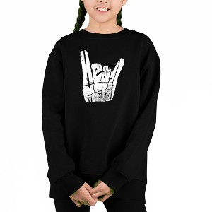 LA Pop Art Heavy Metal - Girl's Word Art Crewneck Sweatshirt - 1 of 3