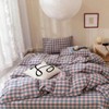 Purple Pink Plaid Queen Bedding Set, 3 Pieces, Duvet Cover with Zipper, 2 Pillowcases, 100 Washed Cotton, Soft Breathable - 2 of 4