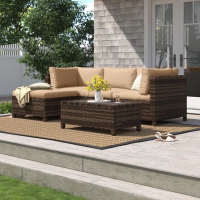 Chic Crate - Parkhurst 3-Person All-Weather Rattan Outdoor Sectional Set with Beige Cushions