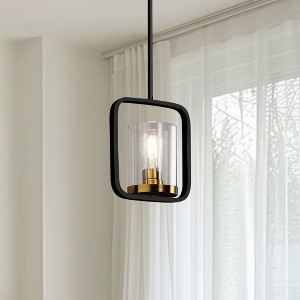 YANSUN 1-Light Black and Gold Kitchen Island Pendant Light with Clear Glass Shade for Dining Room - 1 of 1