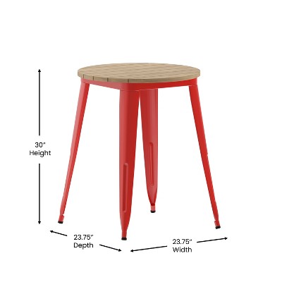 24" Round Brown Poly Resin Top Red Steel Base Dining Table