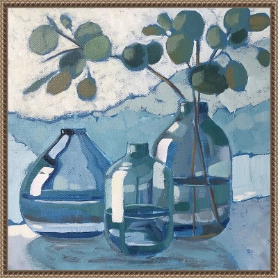 Amanti Art Eucalyptus in Blue Glassware by Sue Riger Framed Canvas Wall Art