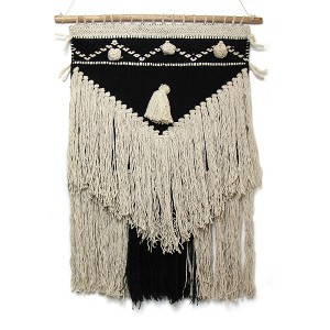 Slickblue 18"x28" Handmade Textured Bohemian Wall Art - Cotton Tapestry in Cream and Charcoal, Easy-Hanging Loop - 1 of 4