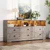 6 Drawer Dresser for Bedroom with Power Outlets & LED Light,Slim Wooden Chest of Drawers with Open Shelf - 2 of 4