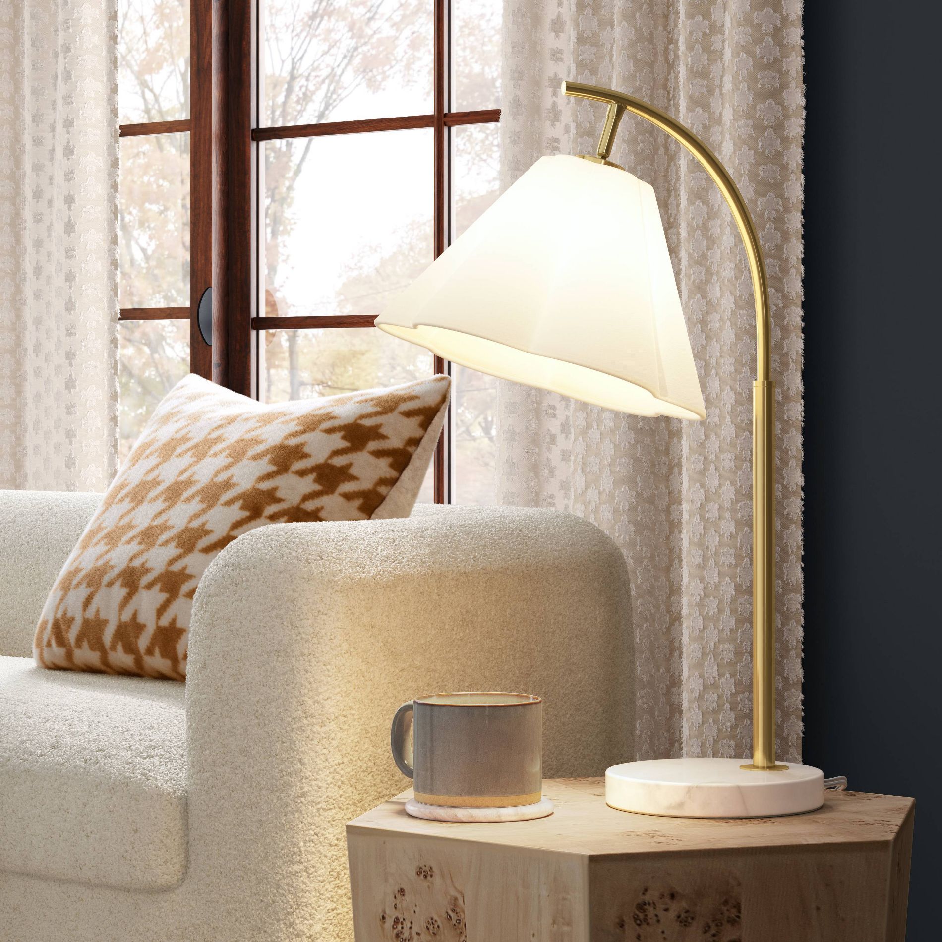 Scalloped Shade Table Lamp with Marble Base White - Threshold™
