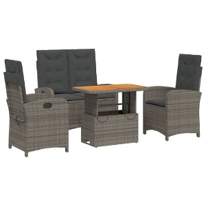 vidaXL 4 Piece Patio Dining Set - Adjustable Gray Poly Rattan Reclining Chairs, Bench, Lift-Up Table for Garden, Patio, Backyard, Outdoor - 1 of 4