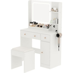 Vanity Desk with Mirror and Lights, Storage Drawers Shelves Cabinet& Chair, 3 Lighting Modes & Adjustable Brightness, for Bedroom, Living Room - 1 of 4