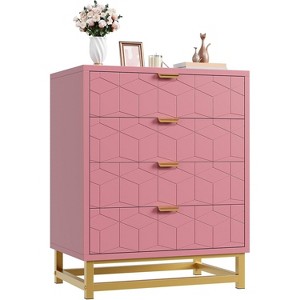 Acekool 4 Drawer Dresser, Modern Chest with Gold Handles and Engraved Front, Bedroom Storage Organizer for Entryway, Hallway, Living Room - 1 of 4