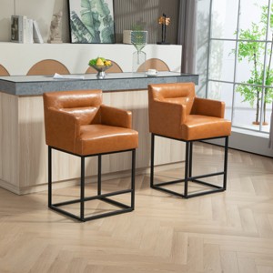 Bar Stools Set Of 2 Extra Tall Modern 36"Bar Stool,Square Bar Stool With Metal Frame Armrest Counter Stool With Backrest-Cuddlewood - 1 of 4