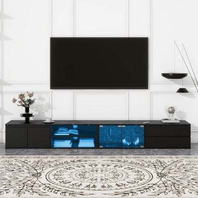 Modern APP Controlled LED TV Stand for TVs Up to 105'',Faux Marble Tabletop Media Console with Tempered Glass Doors – The Pop Home