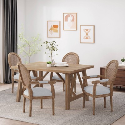 Set of 4 Judith French Country Wood and Cane Upholstered Dining Chairs - Christopher Knight Home
