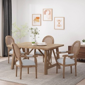 Set of 4 Judith French Country Wood and Cane Upholstered Dining Chairs - Christopher Knight Home - 1 of 4