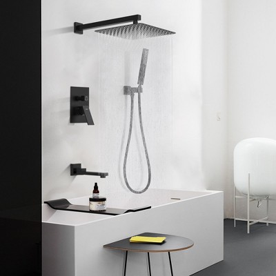 10in. Rain Shower Head System with Bath Tub Faucet Set and Handheld in Matte Black