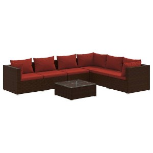 vidaXL Garden Lounge Set Brown PE rattan, powder-coated steel, glass - 1 of 4