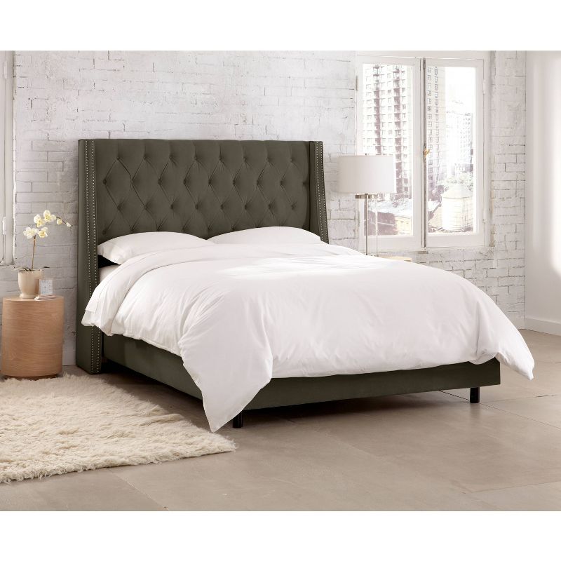 Skyline Furniture Arlette Nail Button Tufted Wingback Bed in Velvet, 6 of 11