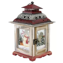 Northlight 11.75" Rustic Red and White Snowman Christmas Scene Candle Lantern