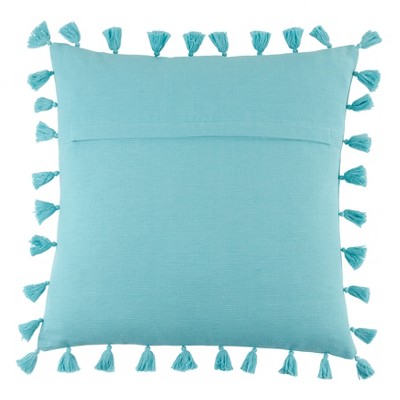 Turquoise Square Tassel Throw Pillow with Poly Filling