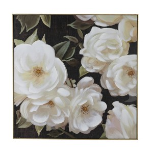 40"x40" Sweet Gardenias Hand Painted Framed Wall Art White/Black/Gold - A&B Home: Botanical Art Deco, D Ring Mount - 1 of 4