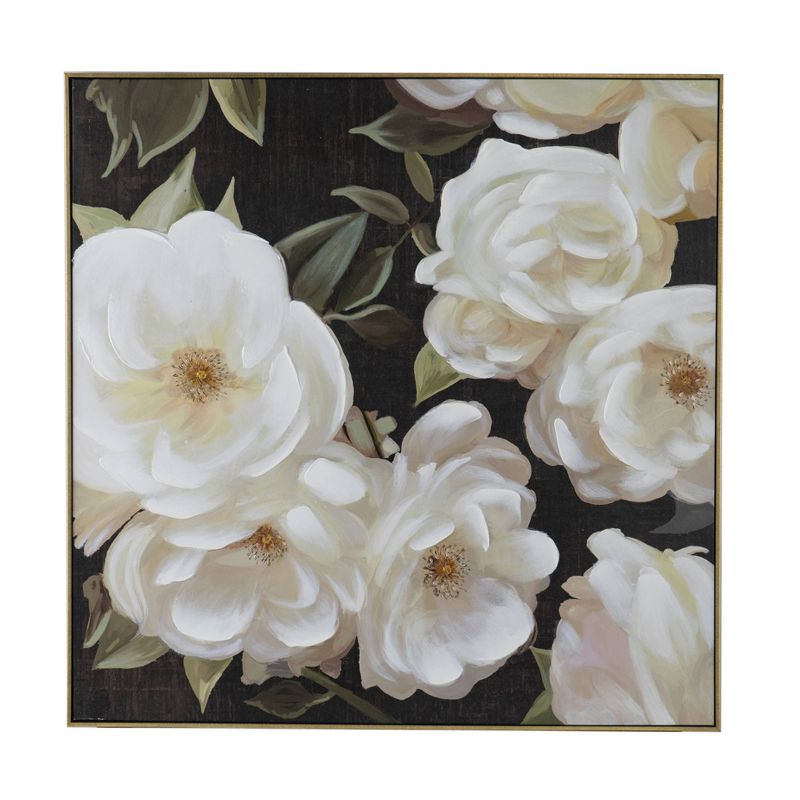 40&#34;x40&#34; Sweet Gardenias Hand Painted Framed Wall Art White/Black/Gold - A&#38;B Home, 1 of 7