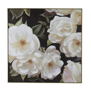 40"x40" Sweet Gardenias Hand Painted Framed Wall Art White/Black/Gold - A&B Home