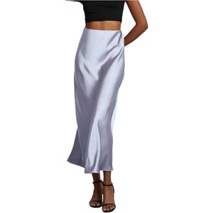 Women's Satin Maxi Skirt - High Waist A-Line Long Skirt for Elegant Office Wear Lilac Purple - 1 of 4