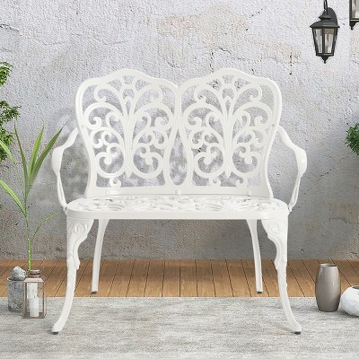 Patio Benches With Floral Rose, Patio Furniture Modern With Rust-Resistant And Waterproof Finish, Garden Benches For Outdoor-Cuddlewood