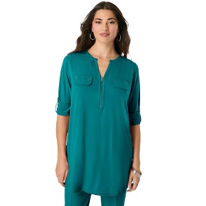 Roaman's Women's Plus Size Zip Front Ultrasmooth Fabric Tunic - 1 of 2