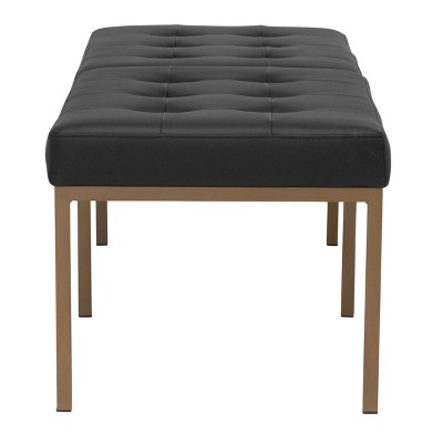 Camber 32" Black and Bronze Tufted Leather Bench with Storage